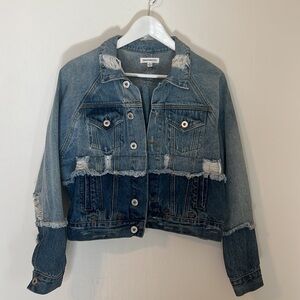 Dance & Marvel Distressed Two Toned Jean Jacket Size Small
